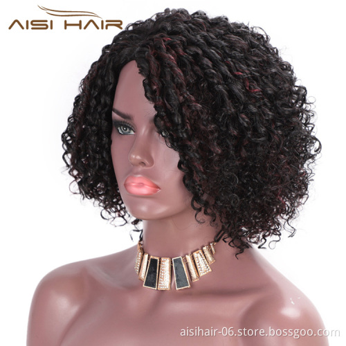 Aisi Hair Synthetic Afro Curly Short Wigs Black Mixed Bug Short Deep Curly Wigs Kinky Curly Hair Wigs for Women